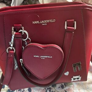 Karl Lagerfeld Red Tote with Heart Pouch